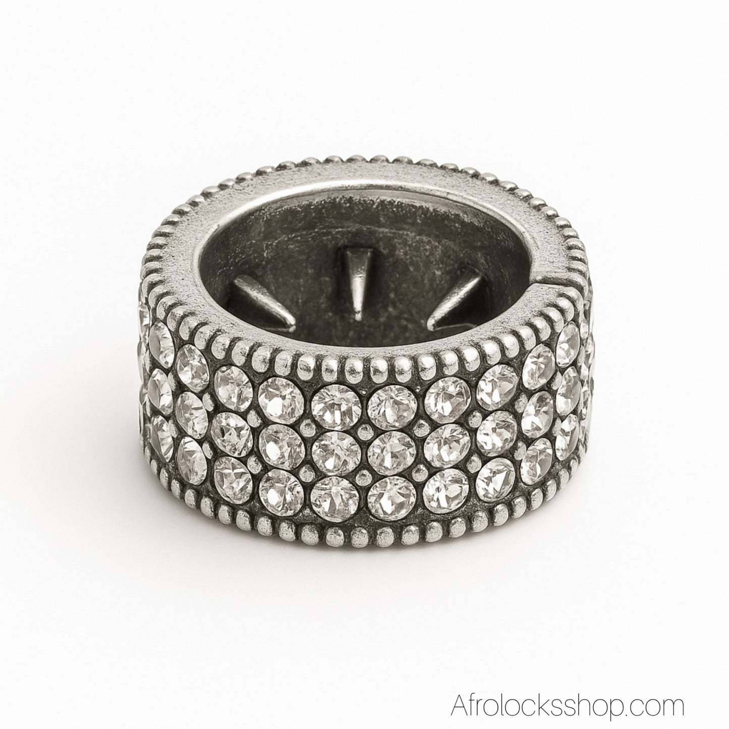 Bijou bague de locks argentée à strass – trou 10 mm, clip sécurisé 💎