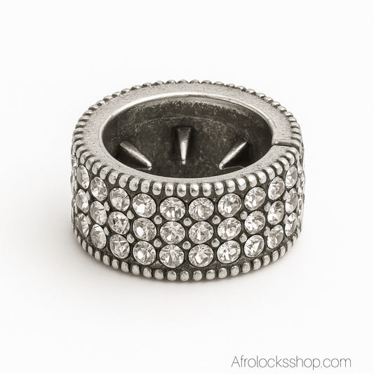 Bijou bague de locks argentée à strass – trou 10 mm, clip sécurisé 💎