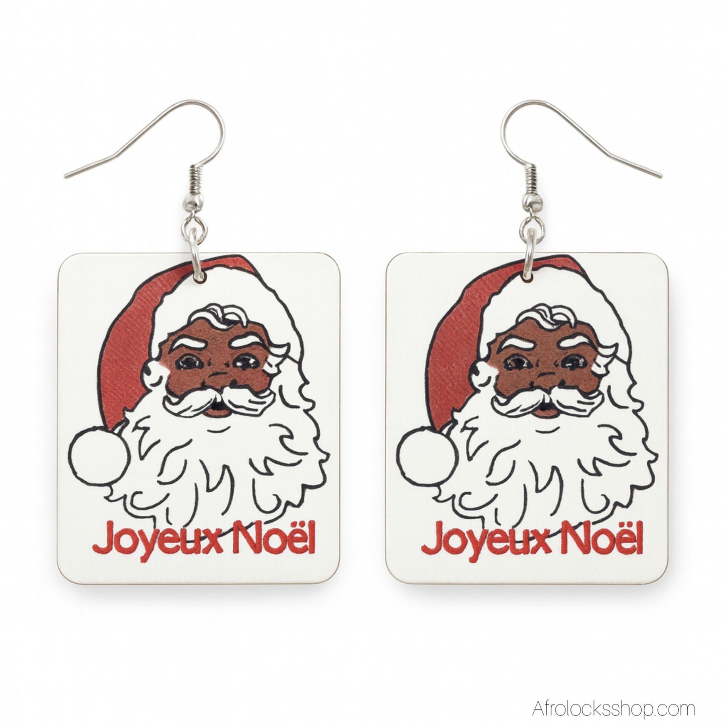 Boucles d’oreilles “Joyeux Noël – Père Noël Noir” 🎅🏾 – Édition limitée AfrolocksShop