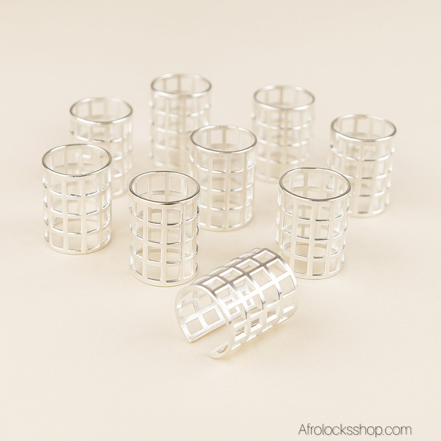 Lot 9 gros bijoux de locks argentés – manchettes cylindriques ajustables