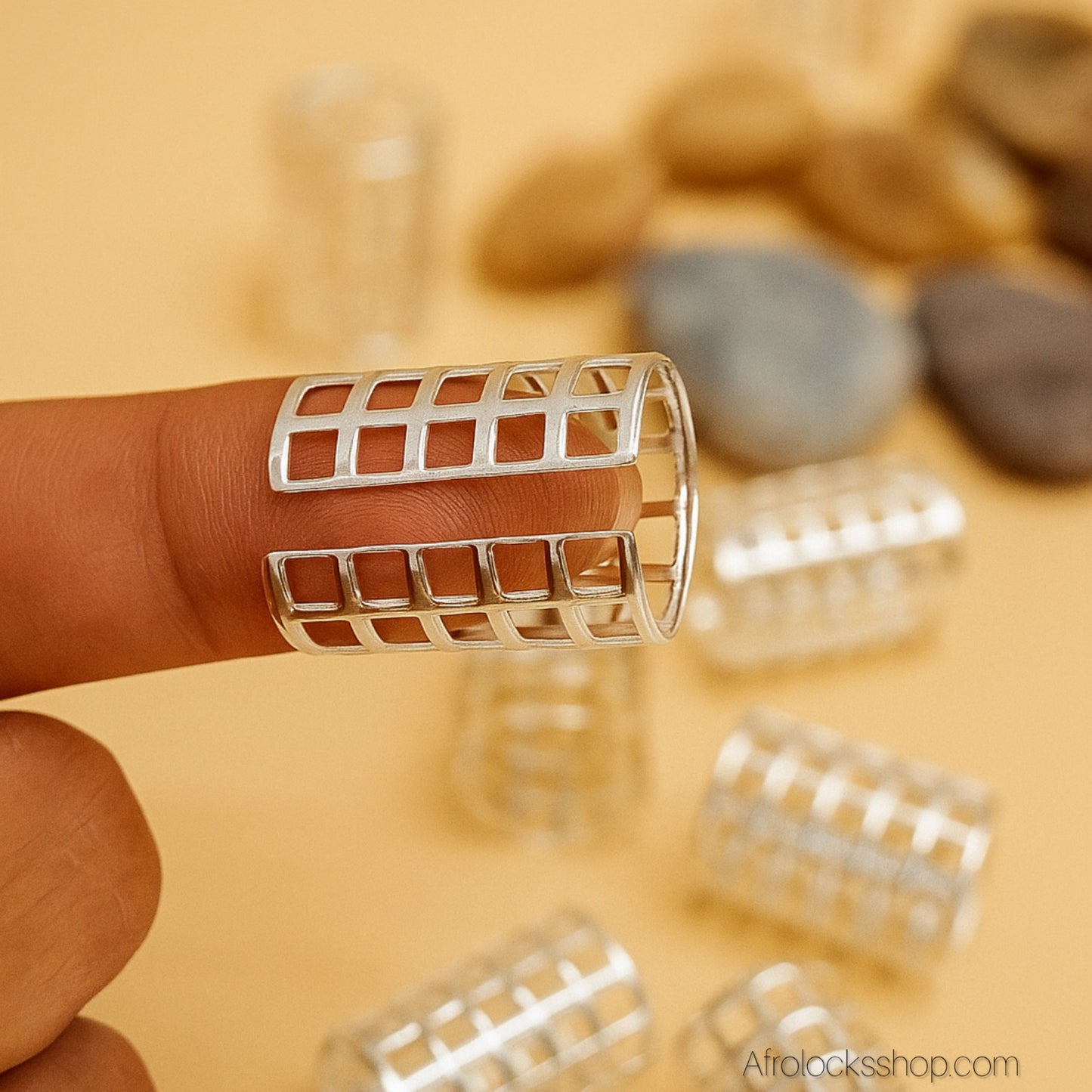 Lot 9 gros bijoux de locks argentés – manchettes cylindriques ajustables