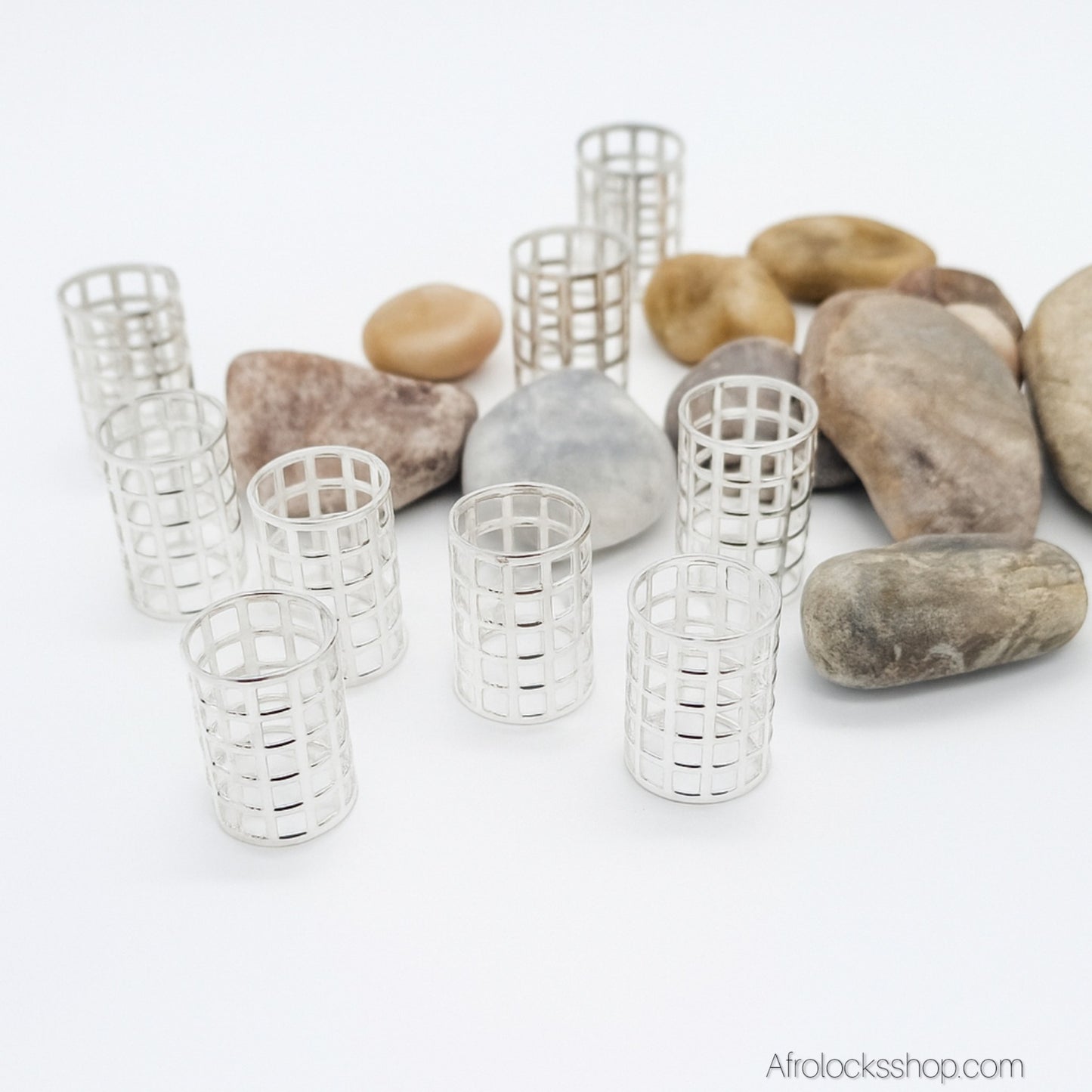 Lot 9 gros bijoux de locks argentés – manchettes cylindriques ajustables