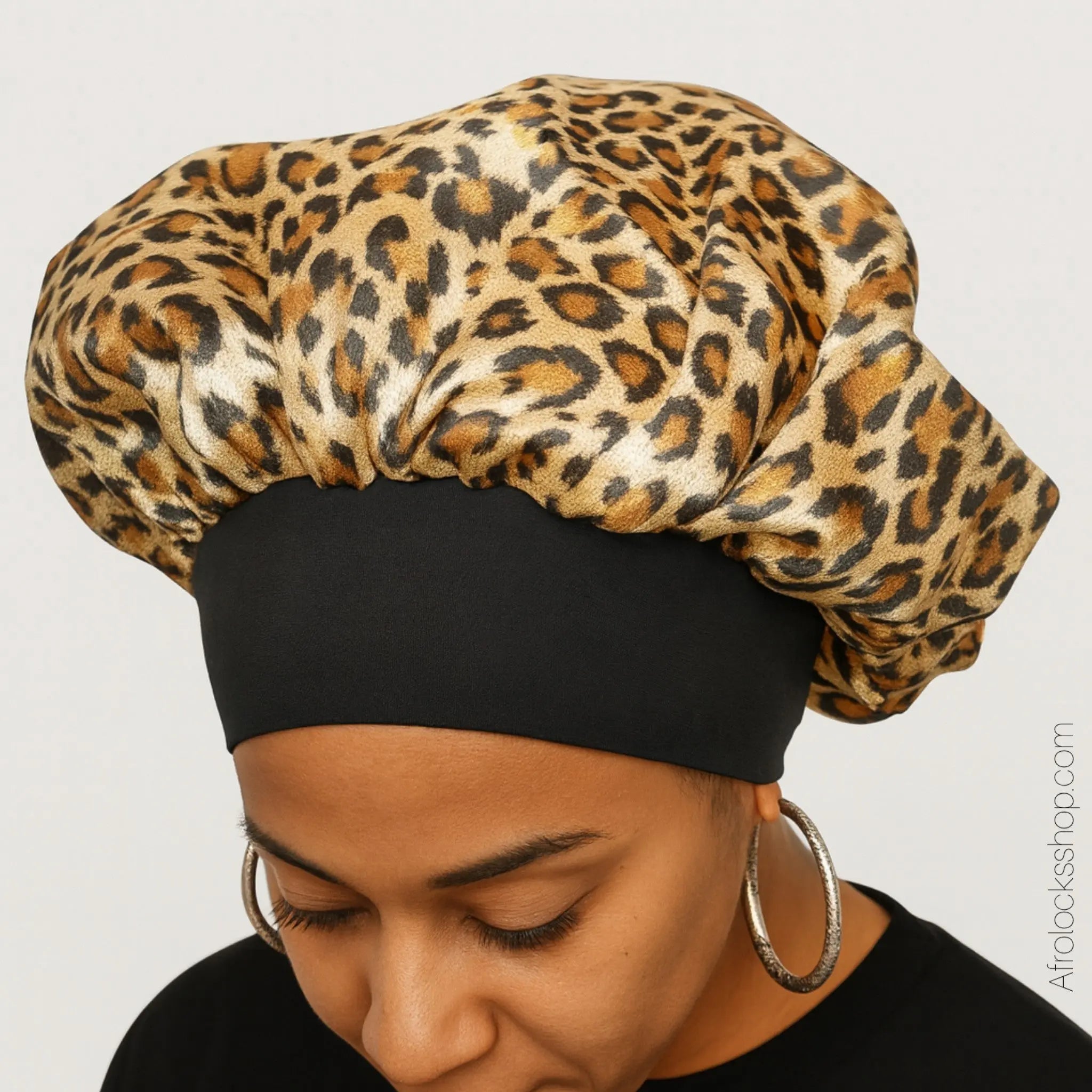 Bonnet-satin-leopard-locks-microlocks - Afro Locks Shop