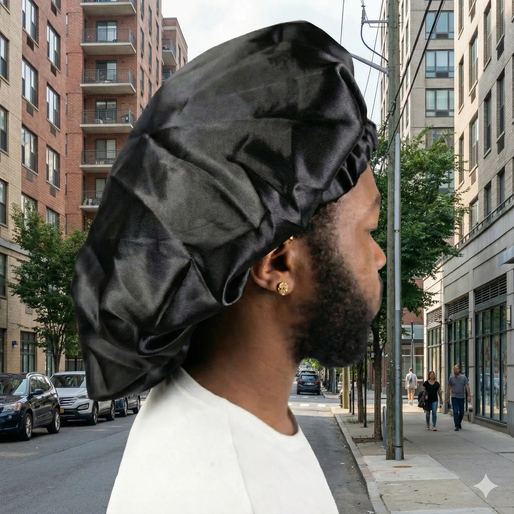Bonnet_Satin_R_versible_Epais_Day_Night_Noir_Beige_Champagne_Grand_Volume_Unisexe_1 - Afro Locks Shop