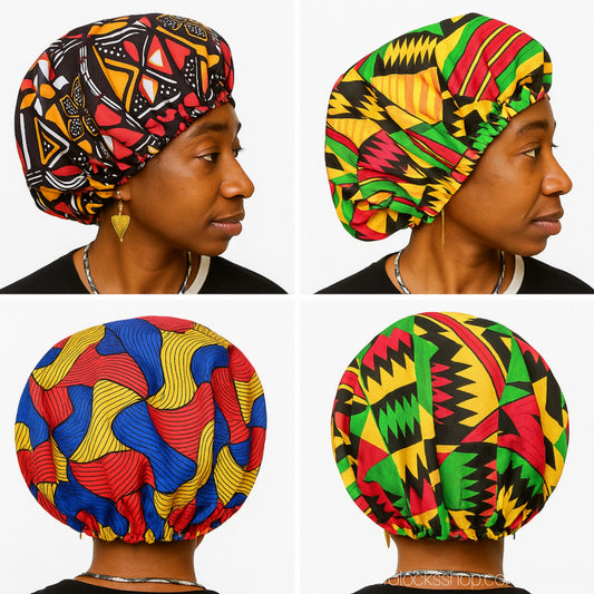 Bonnet africain wax épais doublé satin – 3 coloris – Protection & confort anti-frisottis