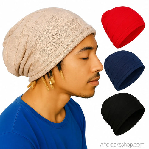 Bonnet_beanie_slouchy_noir_bleu_rouge_beige_2 - Afro Locks Shop