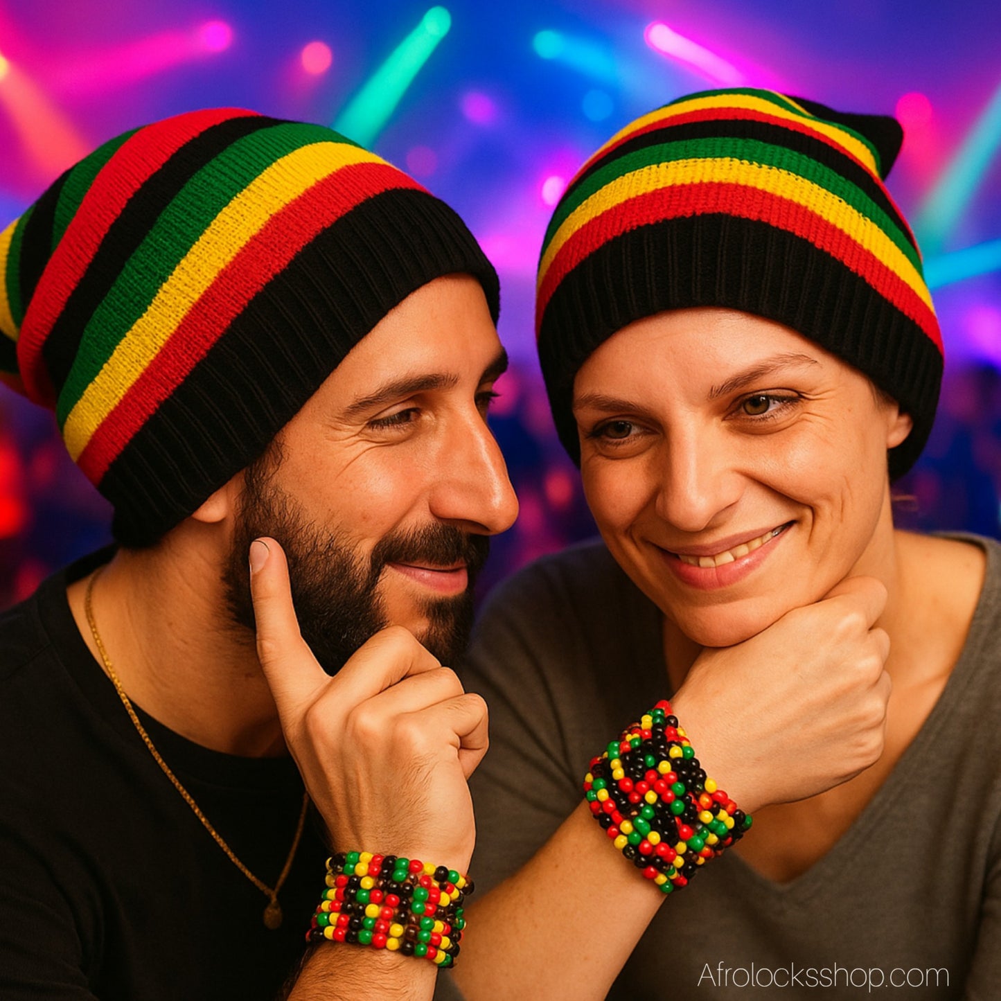 Lot artisanal de 4 ou 8 bracelets rasta en perles – élastiques, unisexe