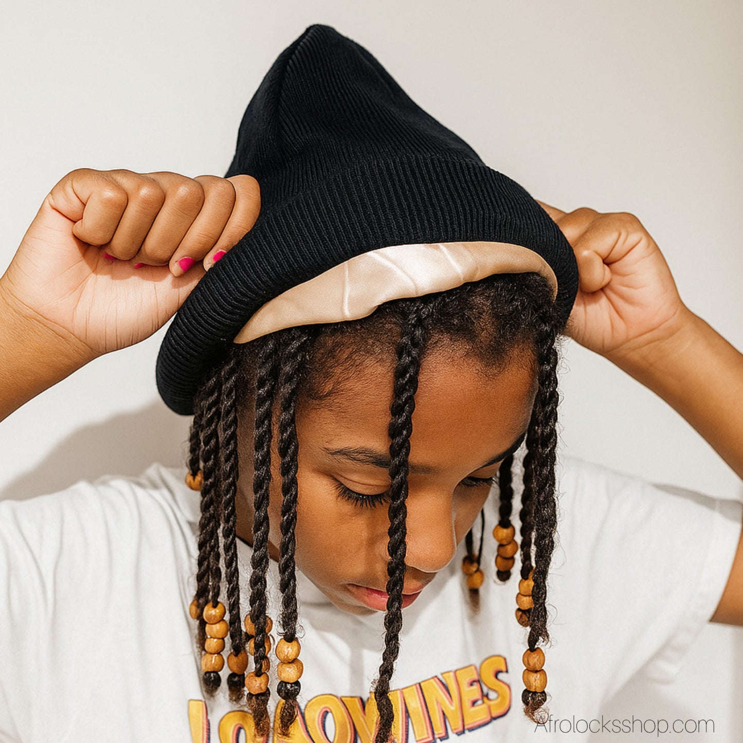 Bonnet d’hiver doublé satin – noir, stretch, unisexe, taille unique