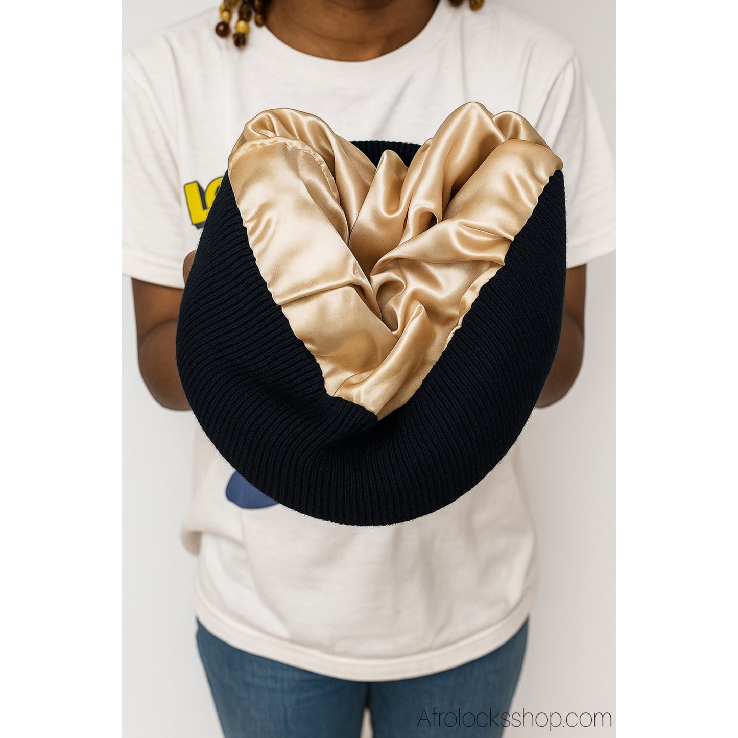 Bonnet d’hiver doublé satin – noir, stretch, unisexe, taille unique