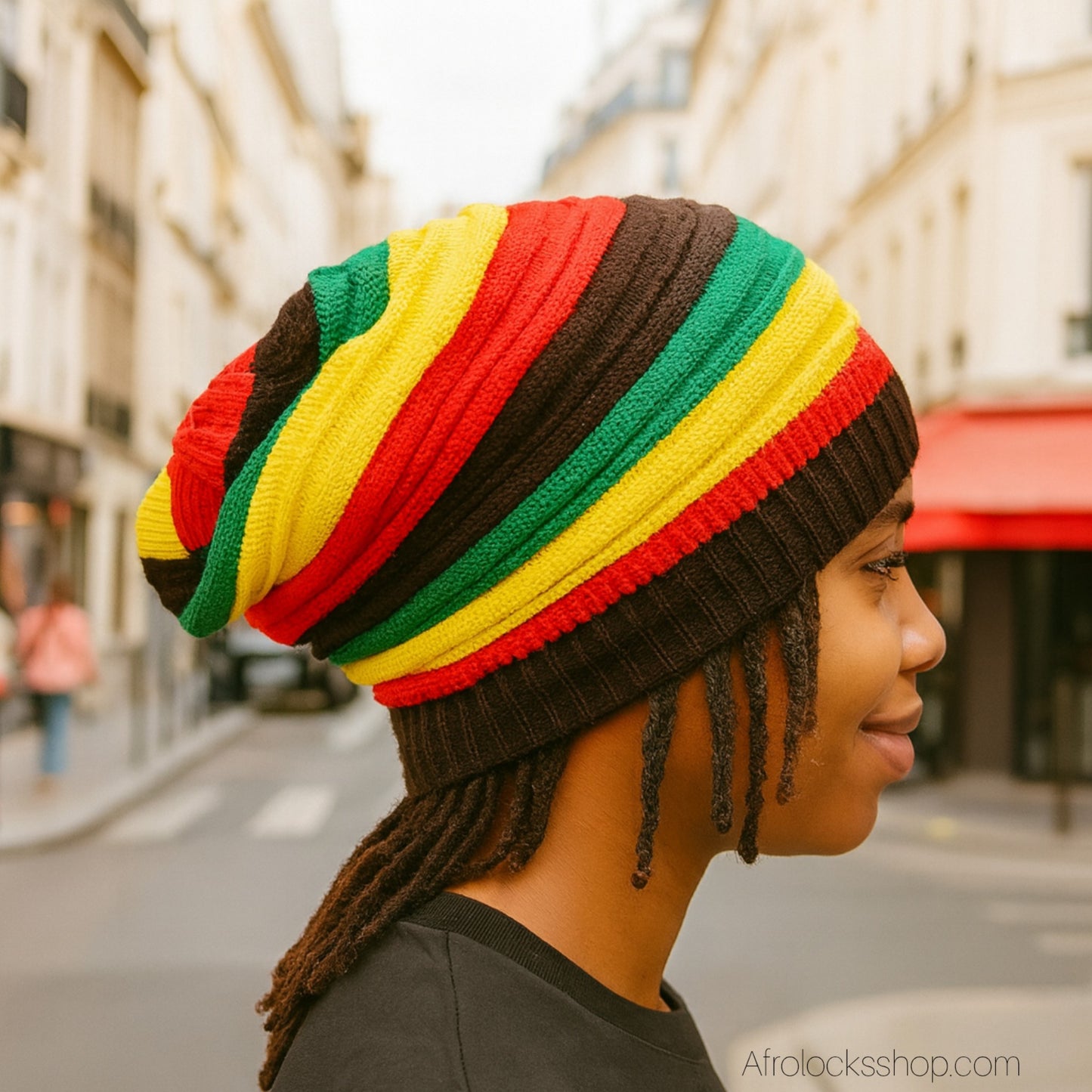 Bonnet rasta tam XL tricoté - grand volume pour cheveux et dreadlocks