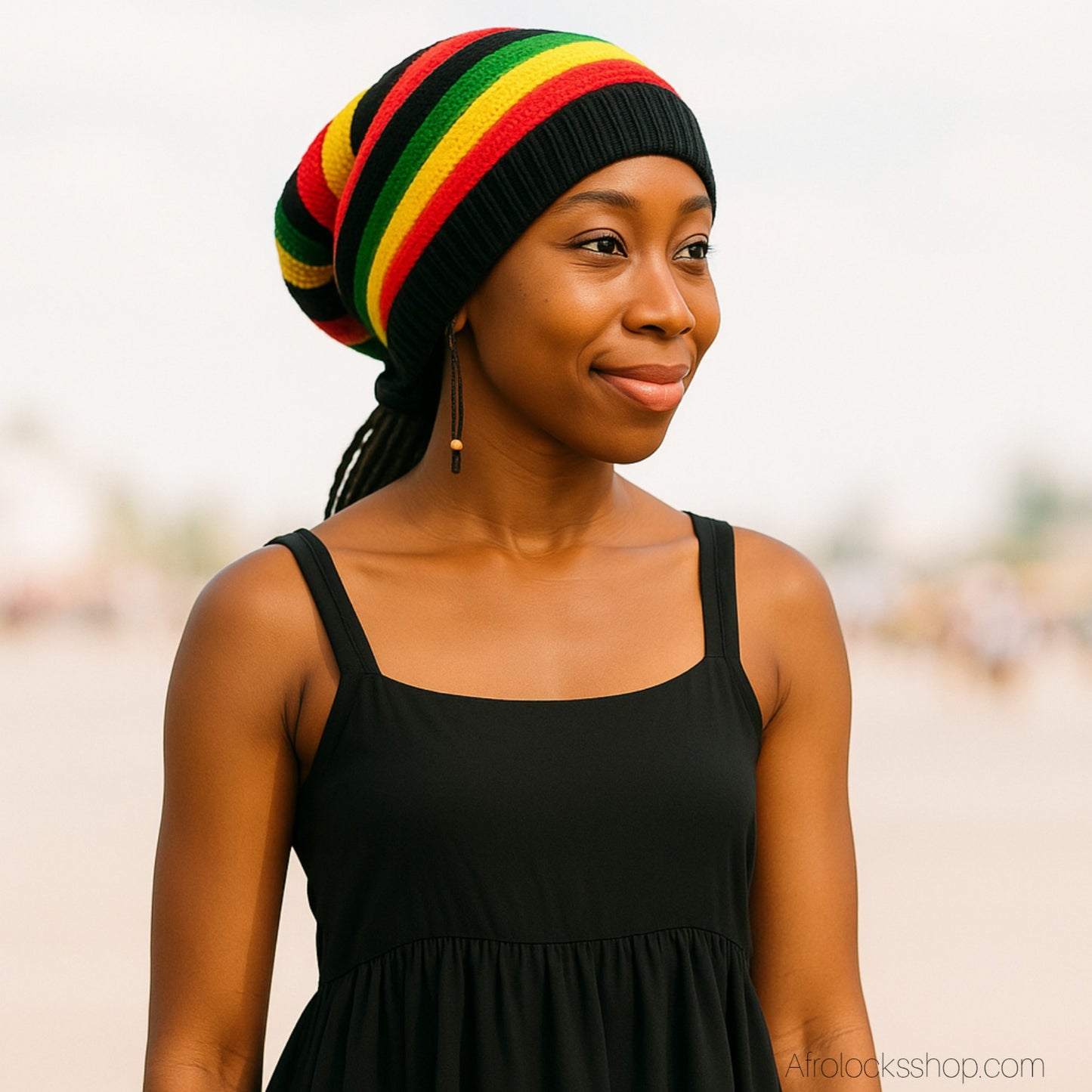 Bonnet rasta tam XL tricoté - grand volume pour cheveux et dreadlocks