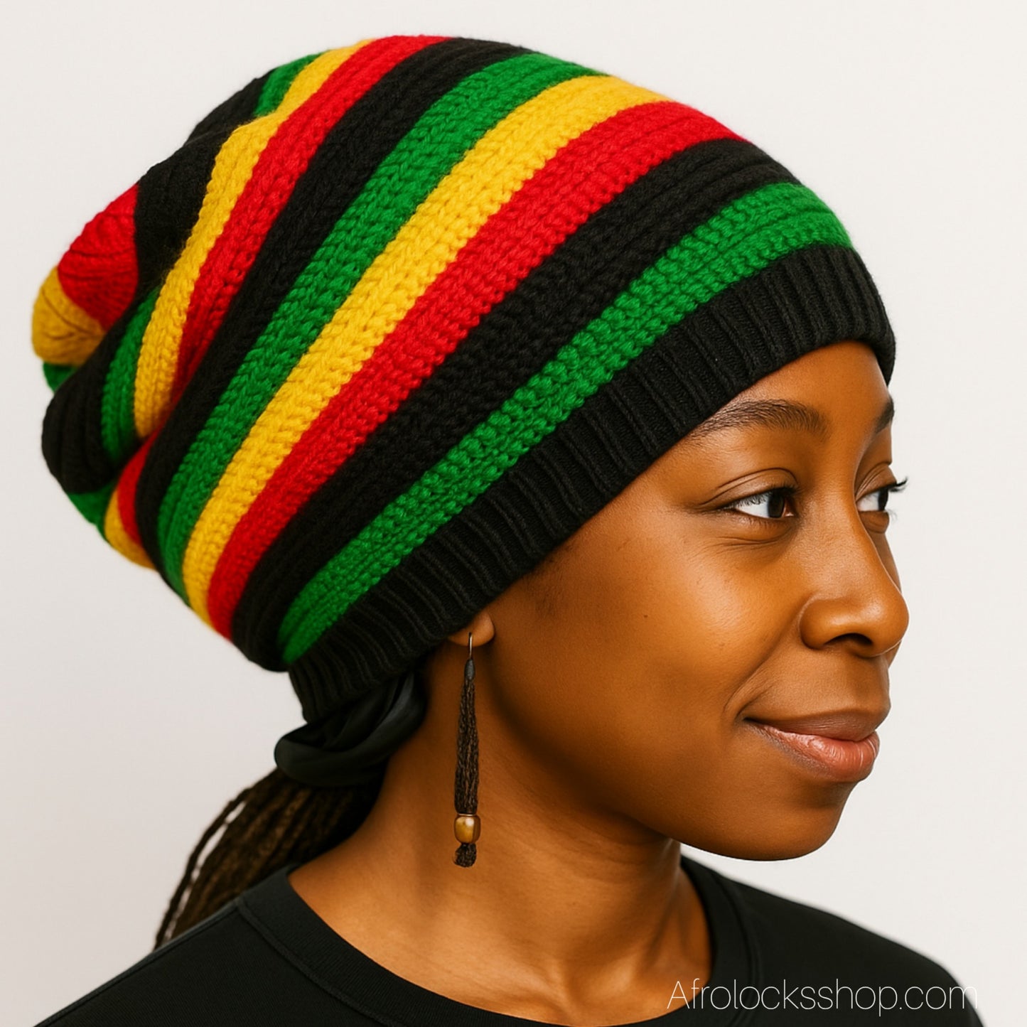 Bonnet rasta tam XL tricoté - grand volume pour cheveux et dreadlocks
