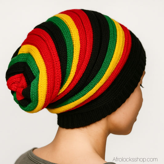 Bonnet rasta tam XL tricoté - grand volume pour cheveux et dreadlocks