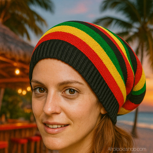 Bonnet rasta tam XL tricoté - grand volume pour cheveux et dreadlocks