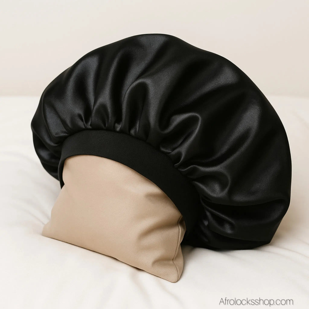 Bonnetsatinnoirbandeelastiquequalitepremium1 - Afro Locks Shop