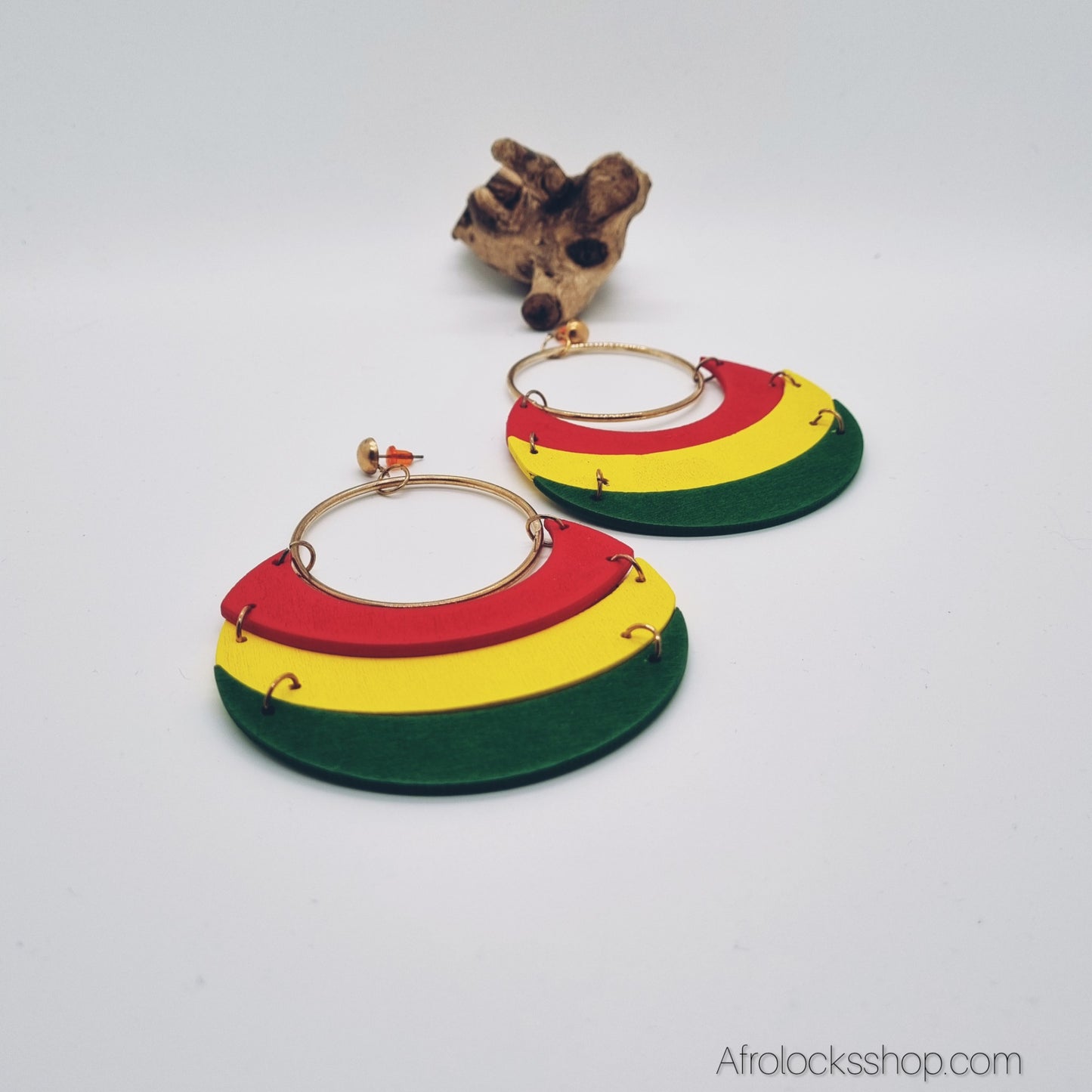Boucles d’oreilles créoles Rasta –Rouge Jaune Vert –Accessoire reggae afro-caribéen