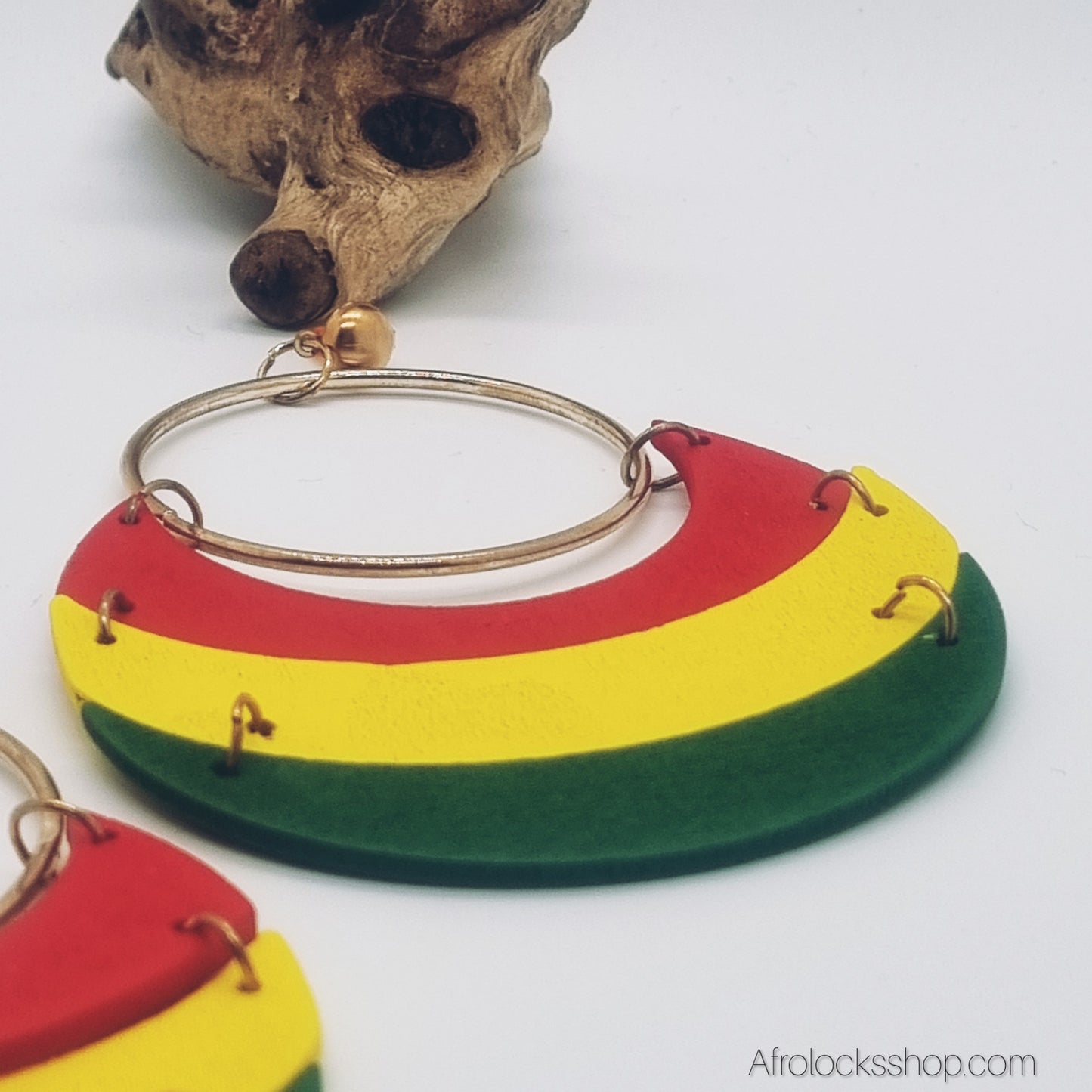 Boucles d’oreilles créoles Rasta –Rouge Jaune Vert –Accessoire reggae afro-caribéen