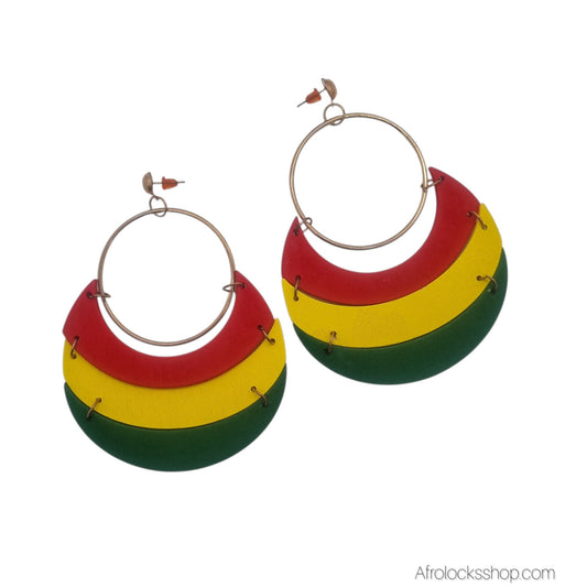 Boucles d’oreilles créoles Rasta –Rouge Jaune Vert –Accessoire reggae afro-caribéen