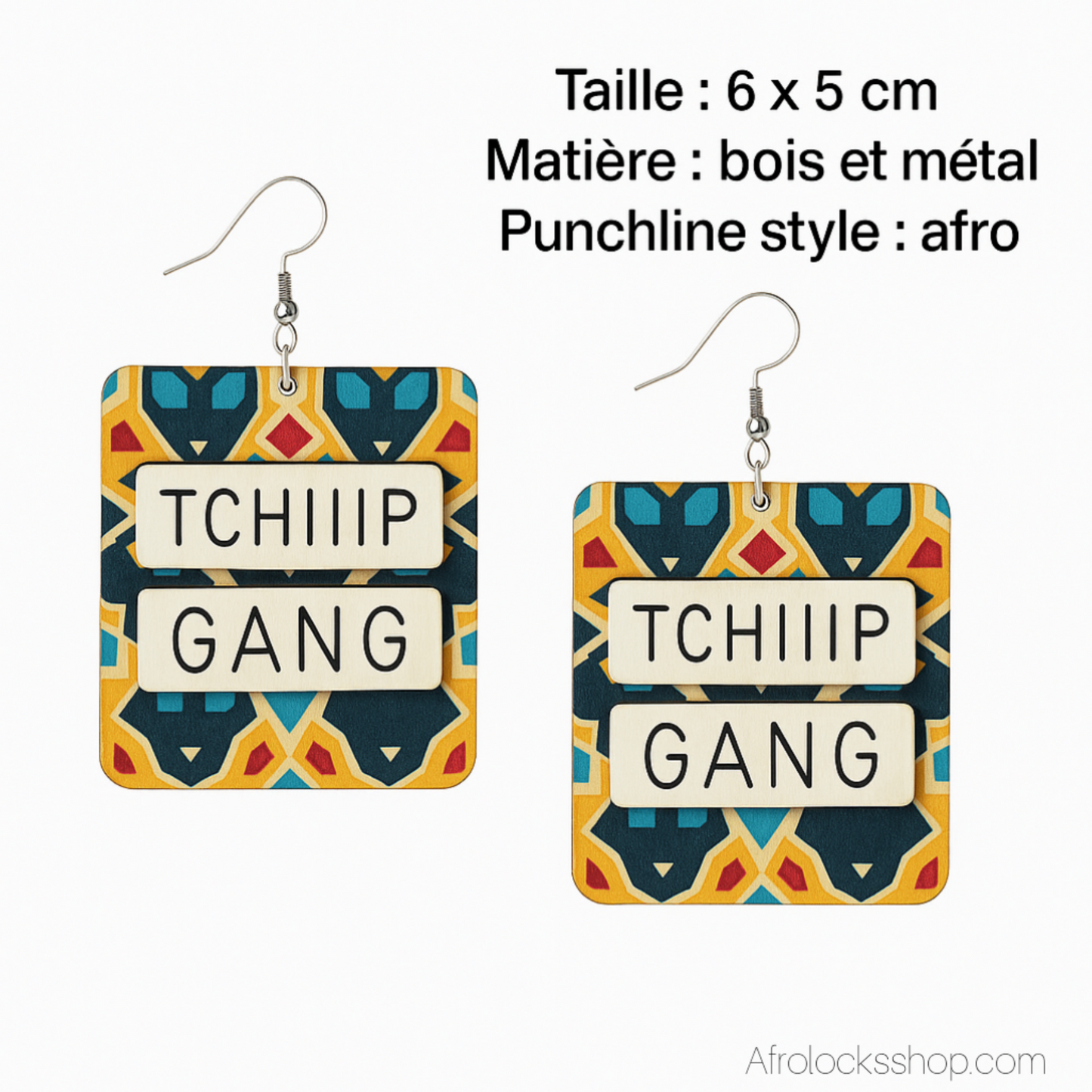 Boucles d’oreilles “TCHIIIP GANG” – grand format léger (6×5 cm)
