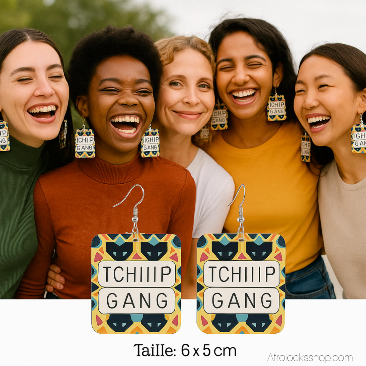 Boucles d’oreilles “TCHIIIP GANG” – grand format léger (6×5 cm)