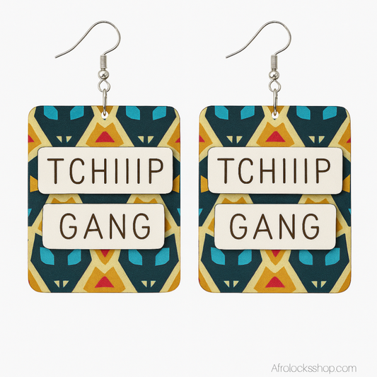 Boucles d’oreilles “TCHIIIP GANG” – grand format léger (6×5 cm)