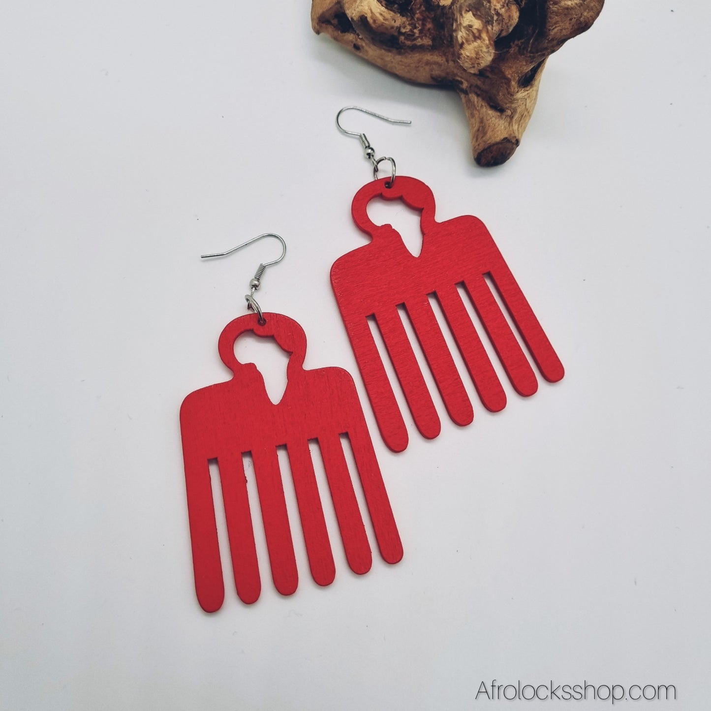Boucles d’oreilles « Peigne Afro » en bois – découpe Afrique & style Adinkra – 6 cm – 6 couleurs – légères