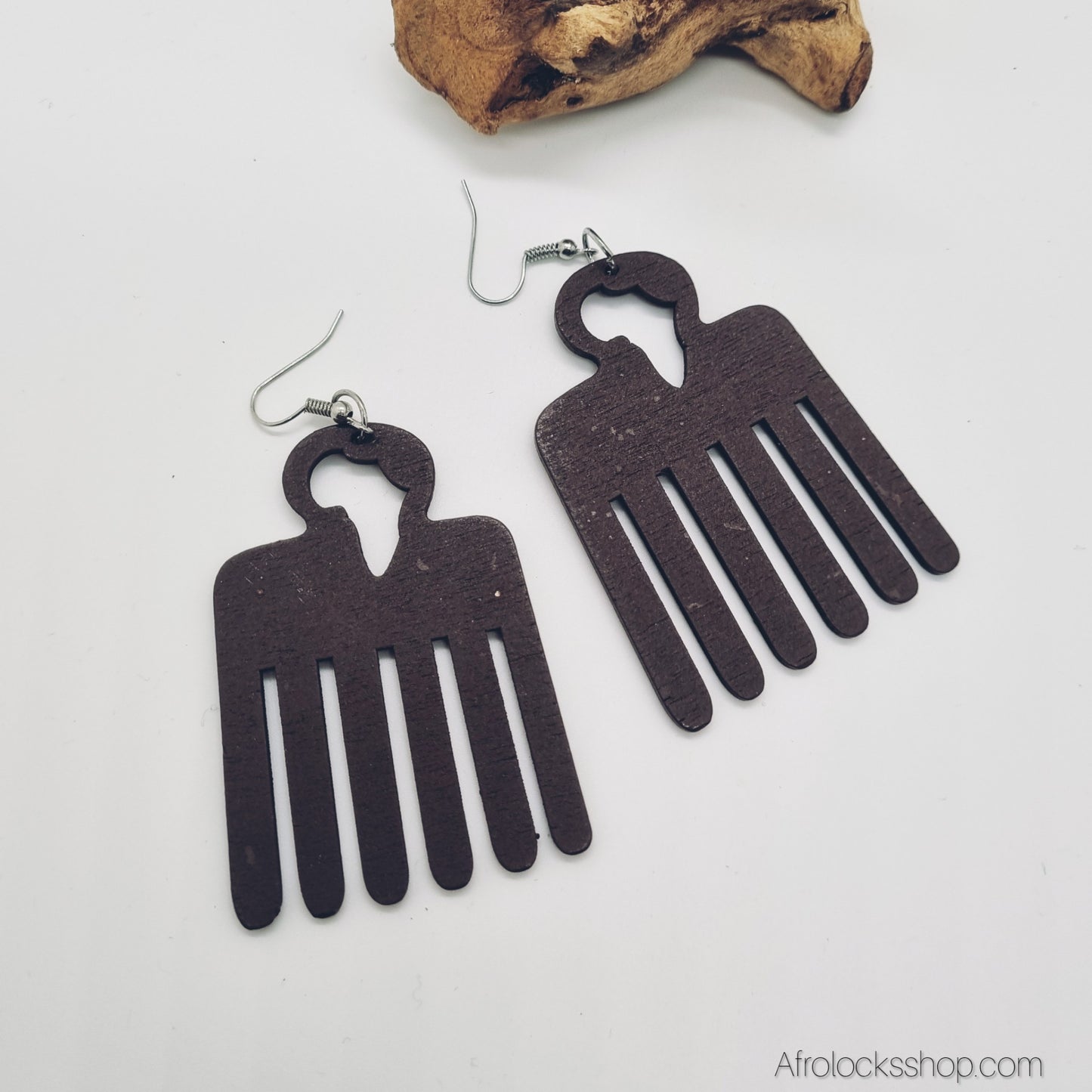 Boucles d’oreilles « Peigne Afro » en bois – découpe Afrique & style Adinkra – 6 cm – 6 couleurs – légères