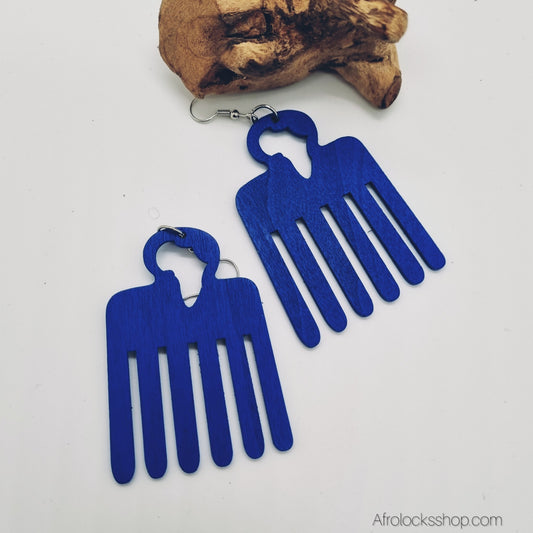 Boucles d’oreilles « Peigne Afro » en bois – découpe Afrique & style Adinkra – 6 cm – 6 couleurs – légères