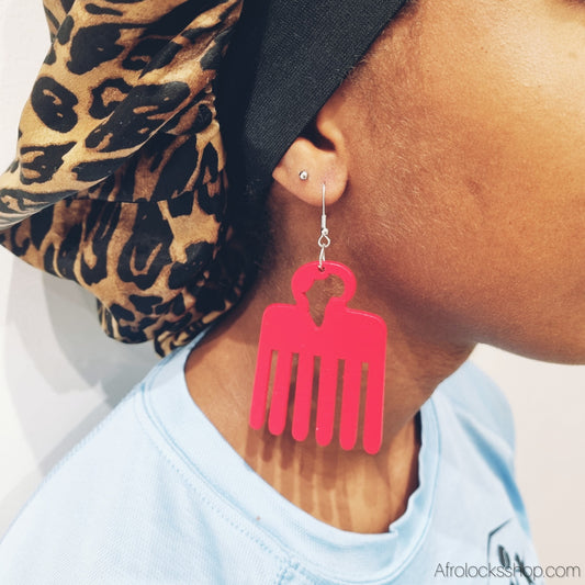Boucles d’oreilles « Peigne Afro » en bois – découpe Afrique & style Adinkra – 6 cm – 6 couleurs – légères