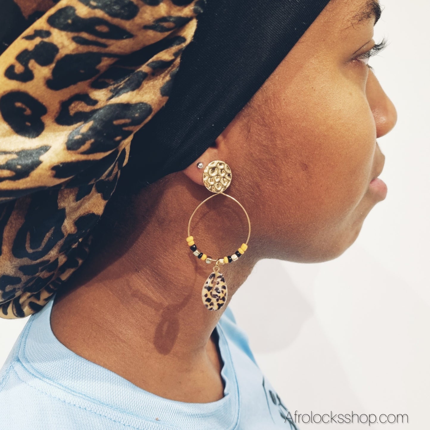 Boucles d’oreilles Cauris – Motif Léopard – Acier inoxydable