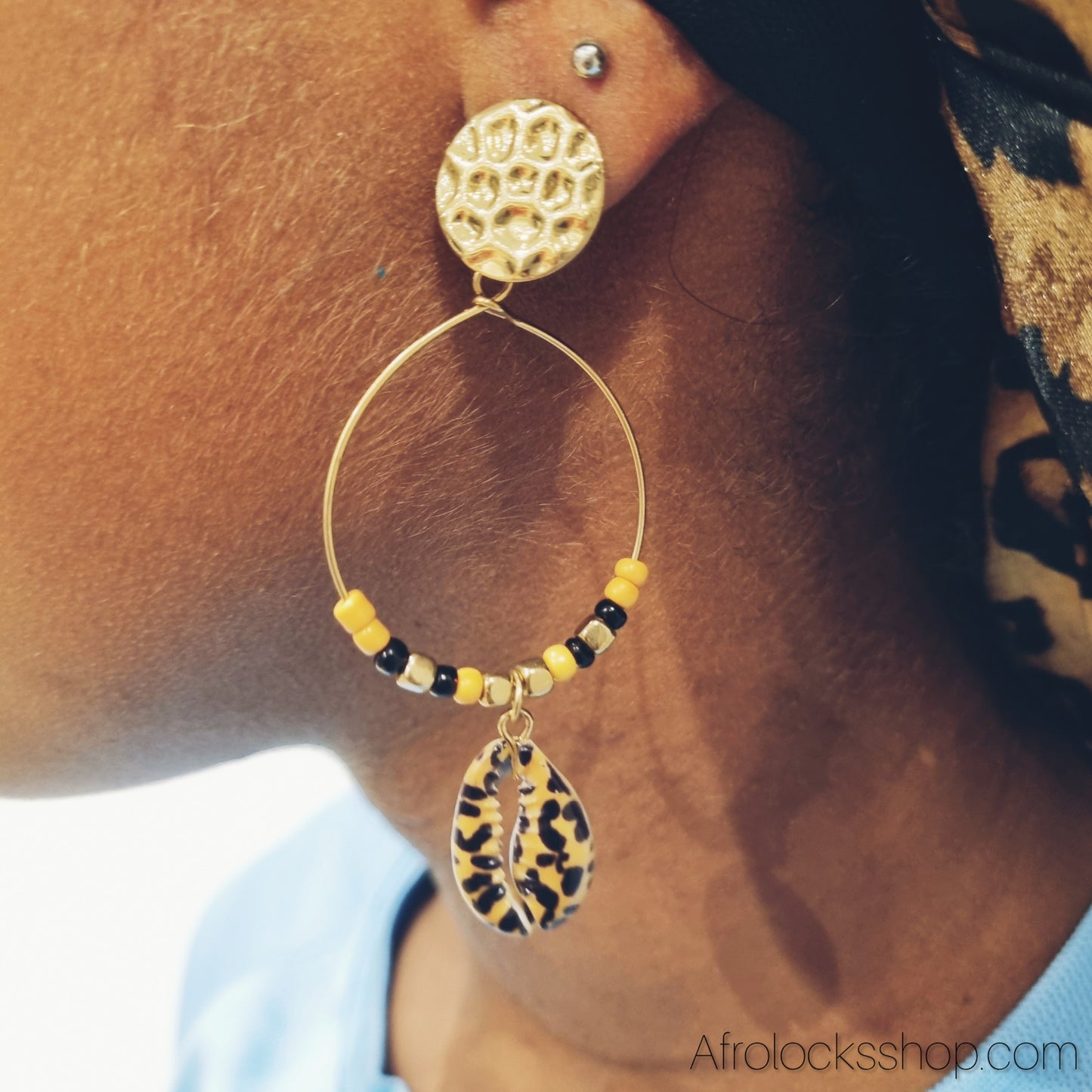 Boucles d’oreilles Cauris – Motif Léopard – Acier inoxydable