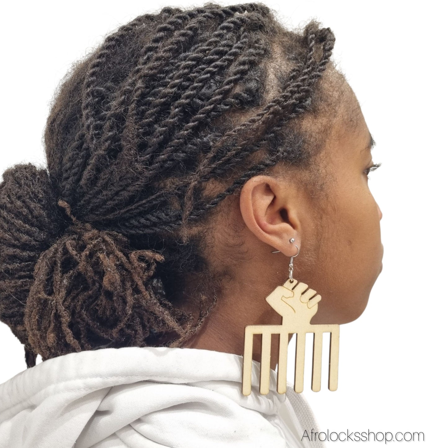 Boucles d’oreilles “Peigne Afro ✊” en bois – 7 cm, ultra-légères