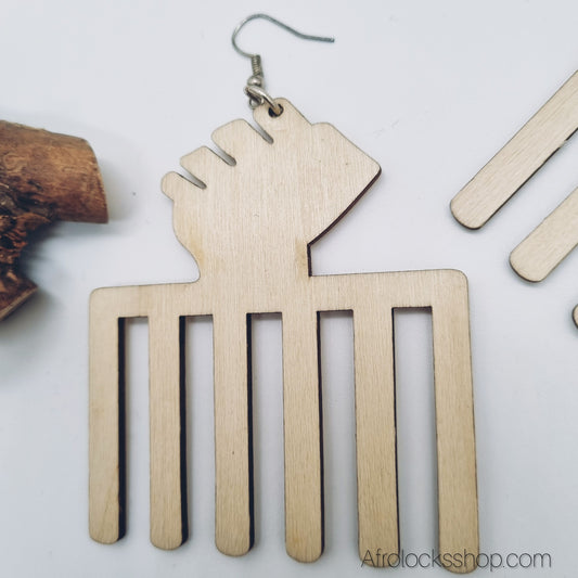 Boucles d’oreilles “Peigne Afro ✊” en bois – 7 cm, ultra-légères