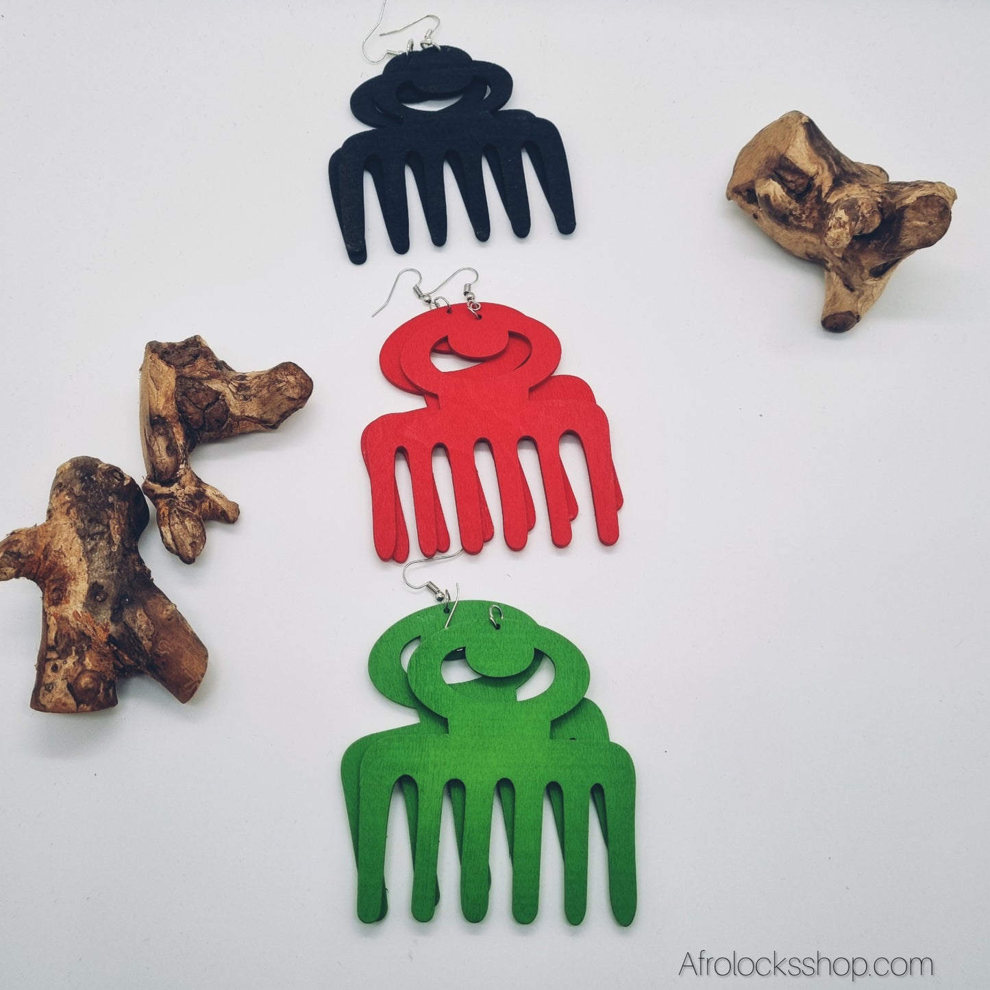 Boucles Duafe en bois - peigne afro Adinkra - légères (10 g), 8x8 cm - 3 coloris
