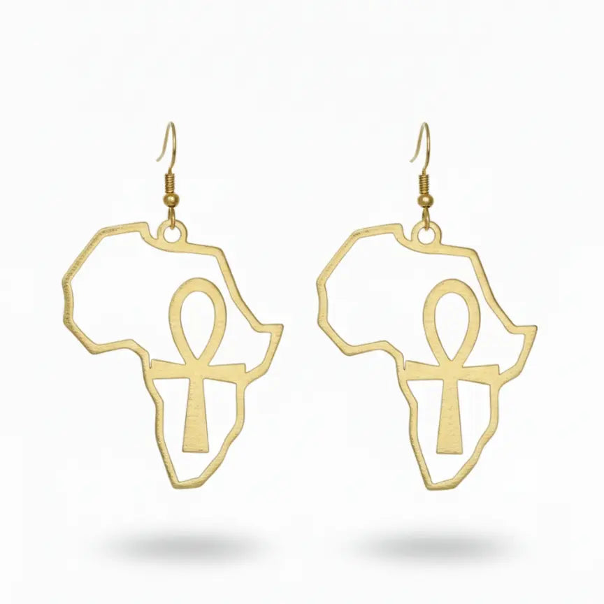 Boucles_d_Oreilles_Carte_Afrique_Croix_Ankh_Or_-_Acier_Inoxydable_7_cm_3 - Afro Locks Shop