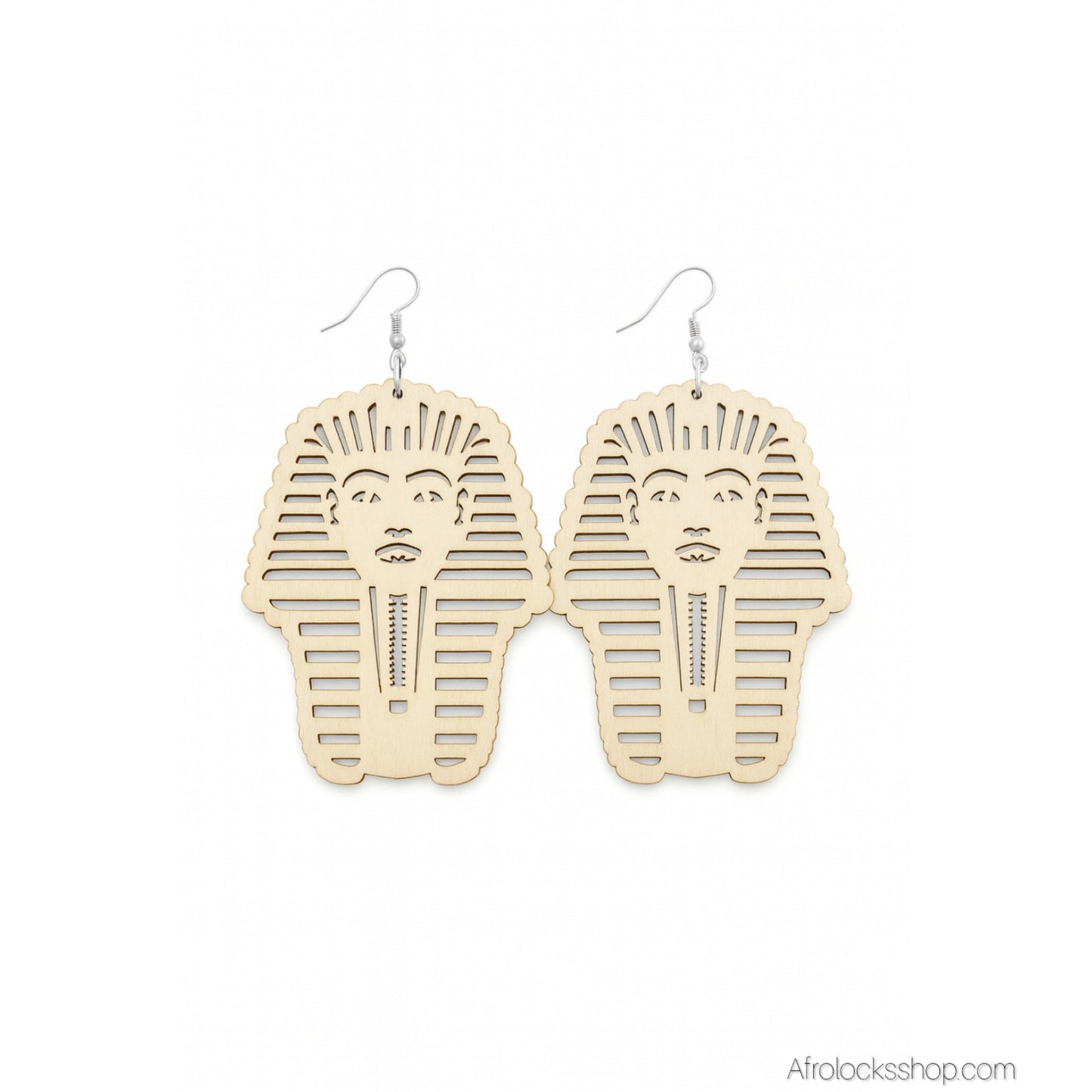 Boucles d’oreilles Pharaon – Bois léger 8 cm, métal argenté