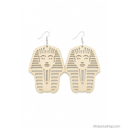 Boucles d’oreilles Pharaon – Bois léger 8 cm, métal argenté