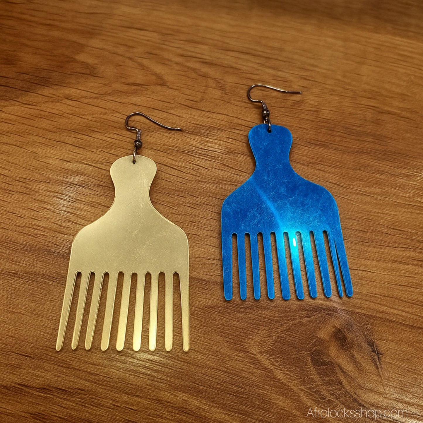 Boucles d’oreilles peigne afro – acrylique miroir or 4×7 cm – fin de série