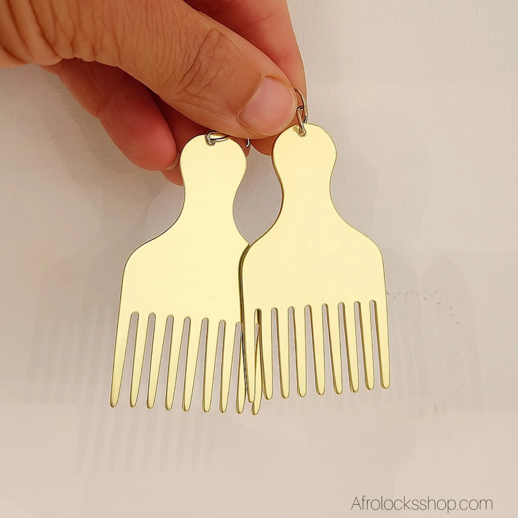Boucles_d_oreilles_peigne_afro_dore_acrylique_2 - Afro Locks Shop