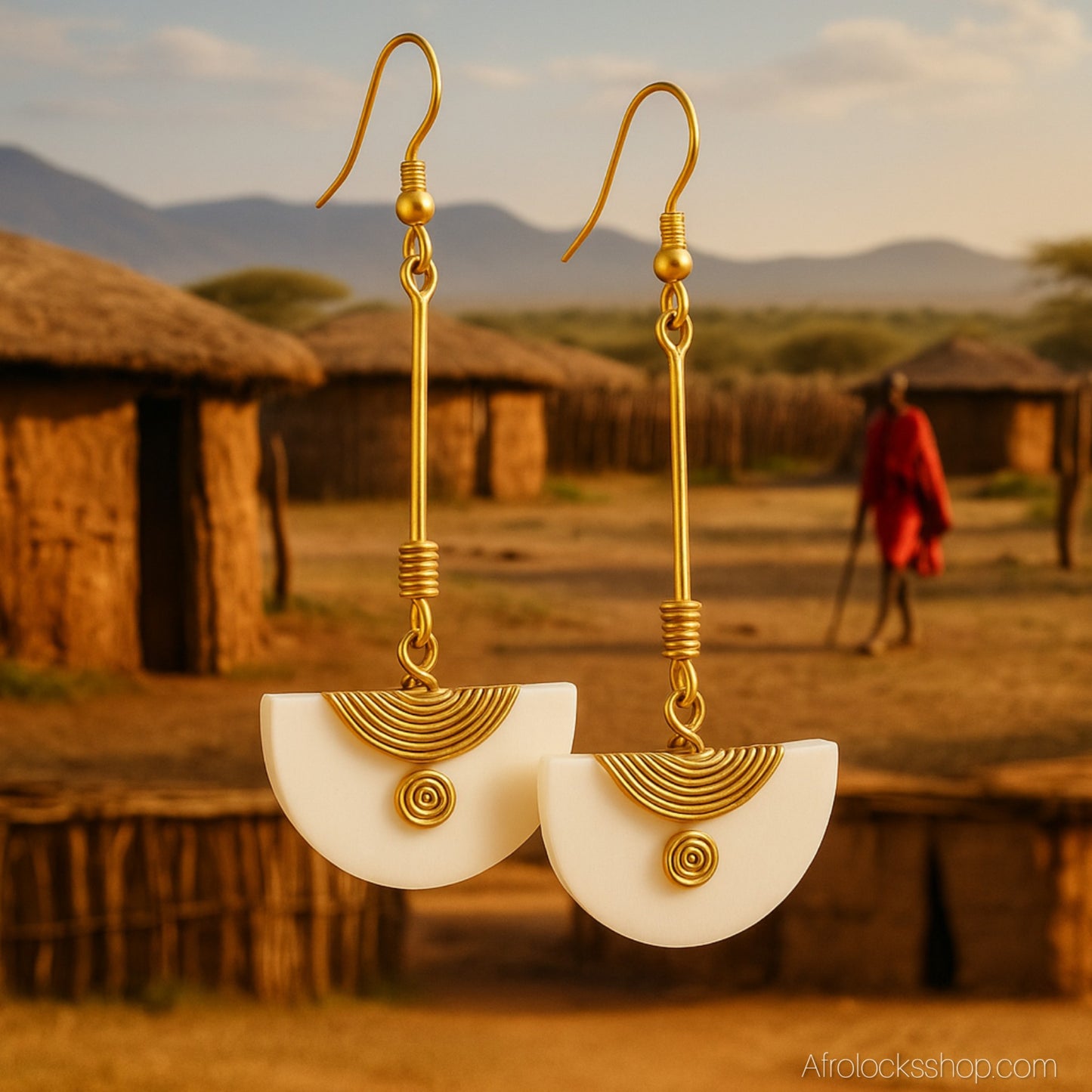 Boucles Kenya – laiton & os, longues 10 cm
