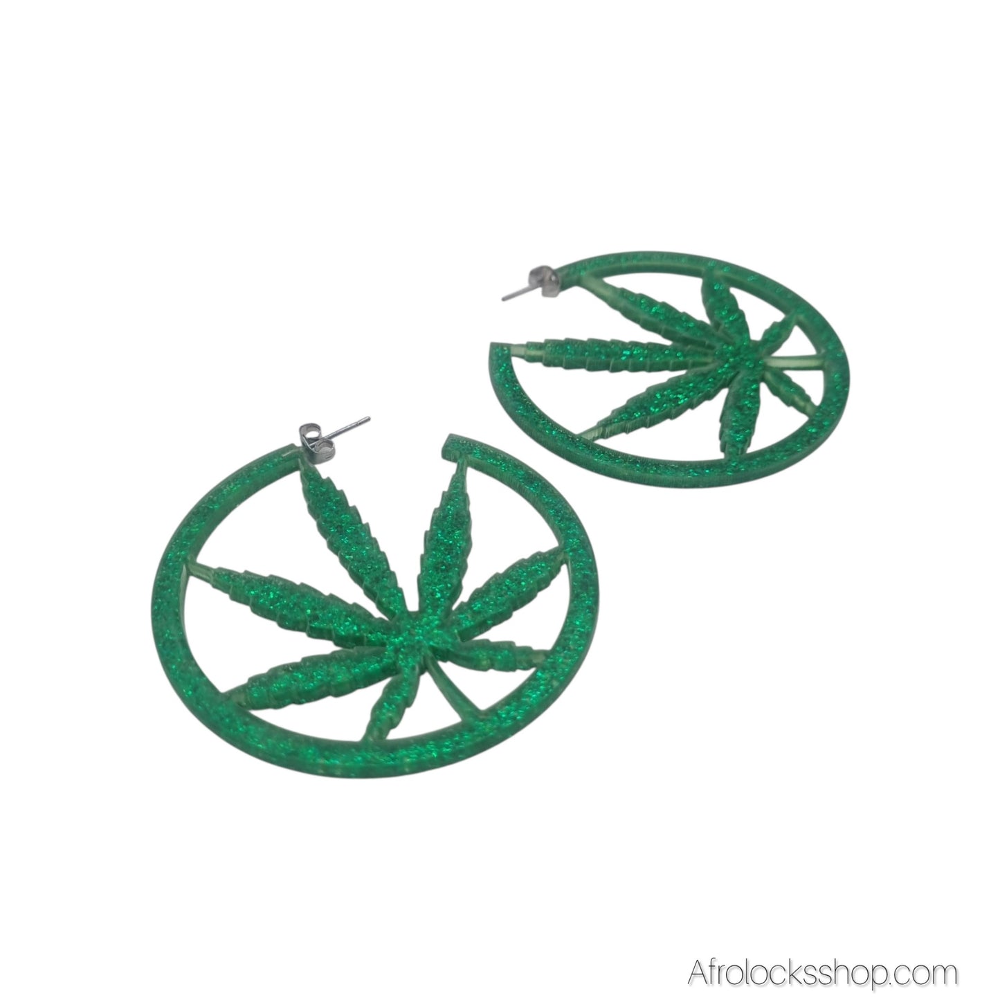 Créoles acryliques vert pailleté – 6 cm (ultra légères)