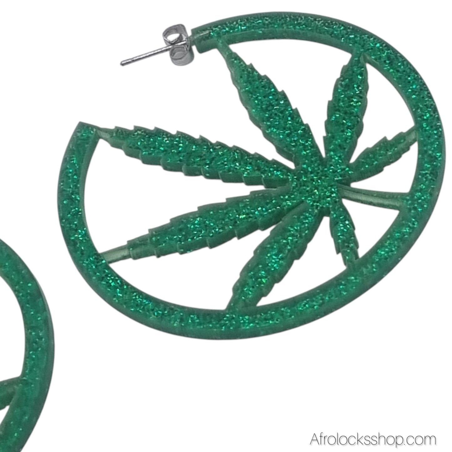 Créoles acryliques vert pailleté – 6 cm (ultra légères)