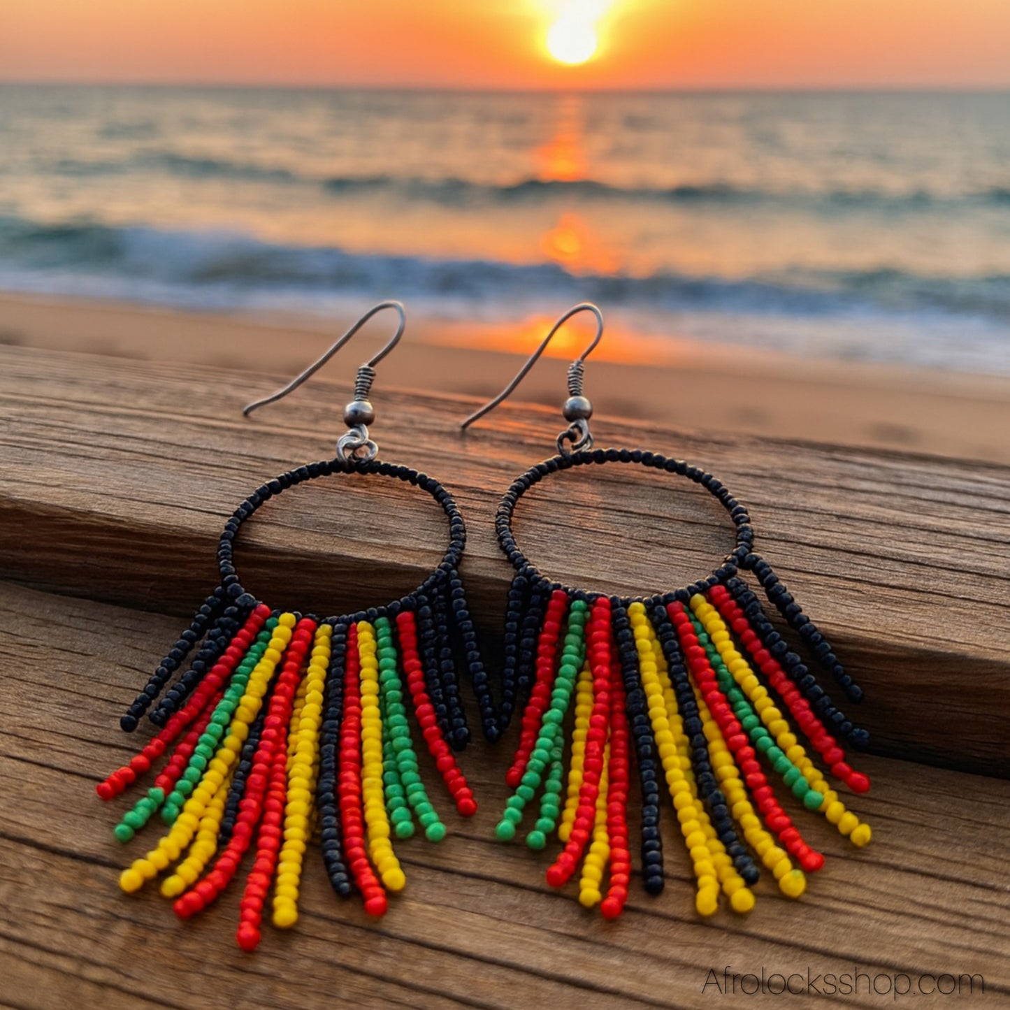 🌈 Boucles d’oreilles perles Rasta – pendantes 9 cm (noir • rouge • jaune • vert)