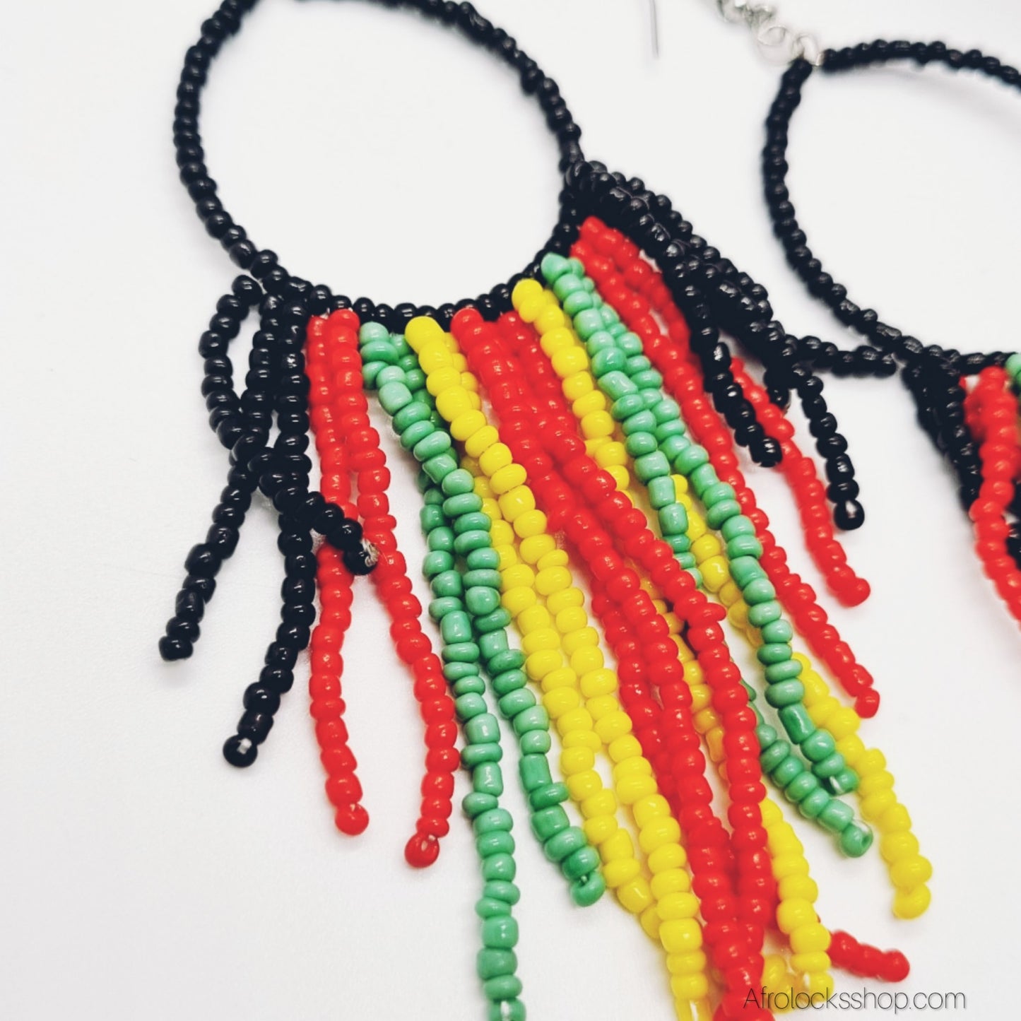 🌈 Boucles d’oreilles perles Rasta – pendantes 9 cm (noir • rouge • jaune • vert)