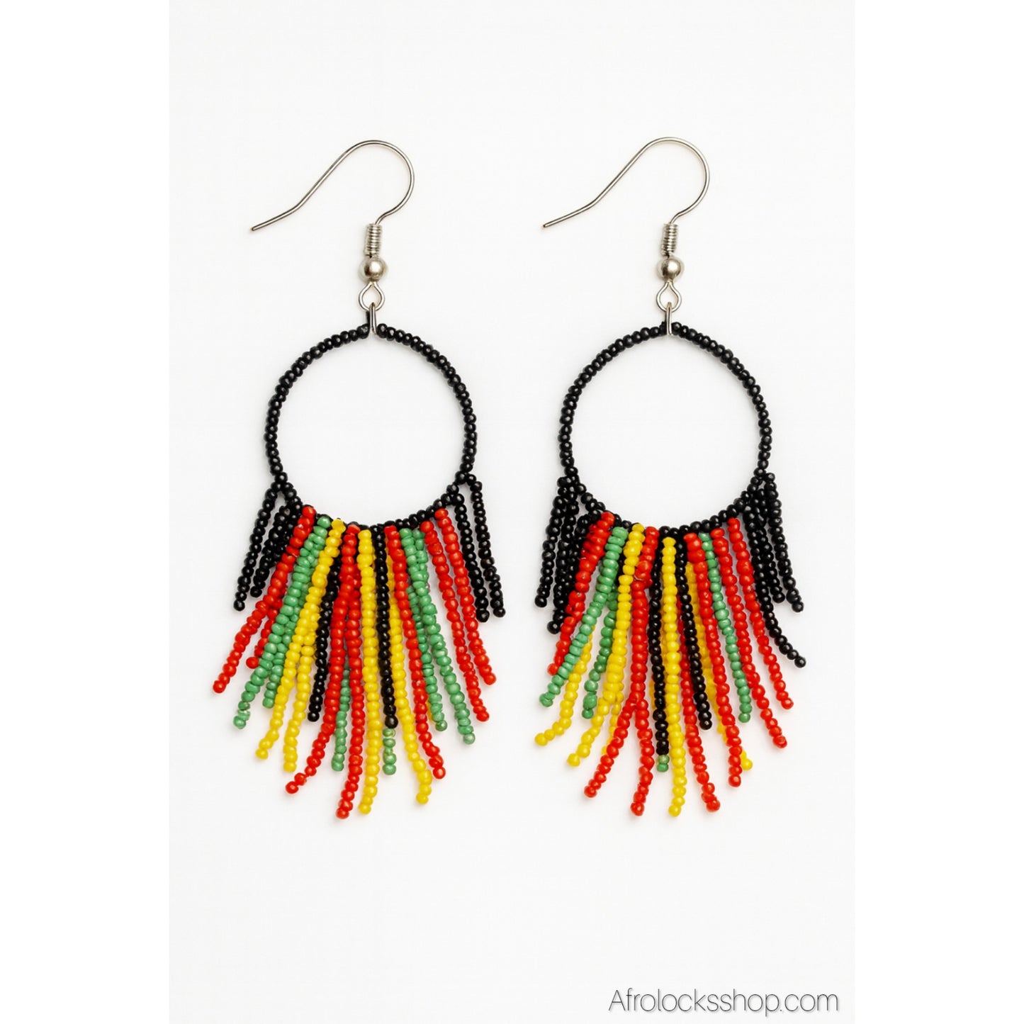 🌈 Boucles d’oreilles perles Rasta – pendantes 9 cm (noir • rouge • jaune • vert)