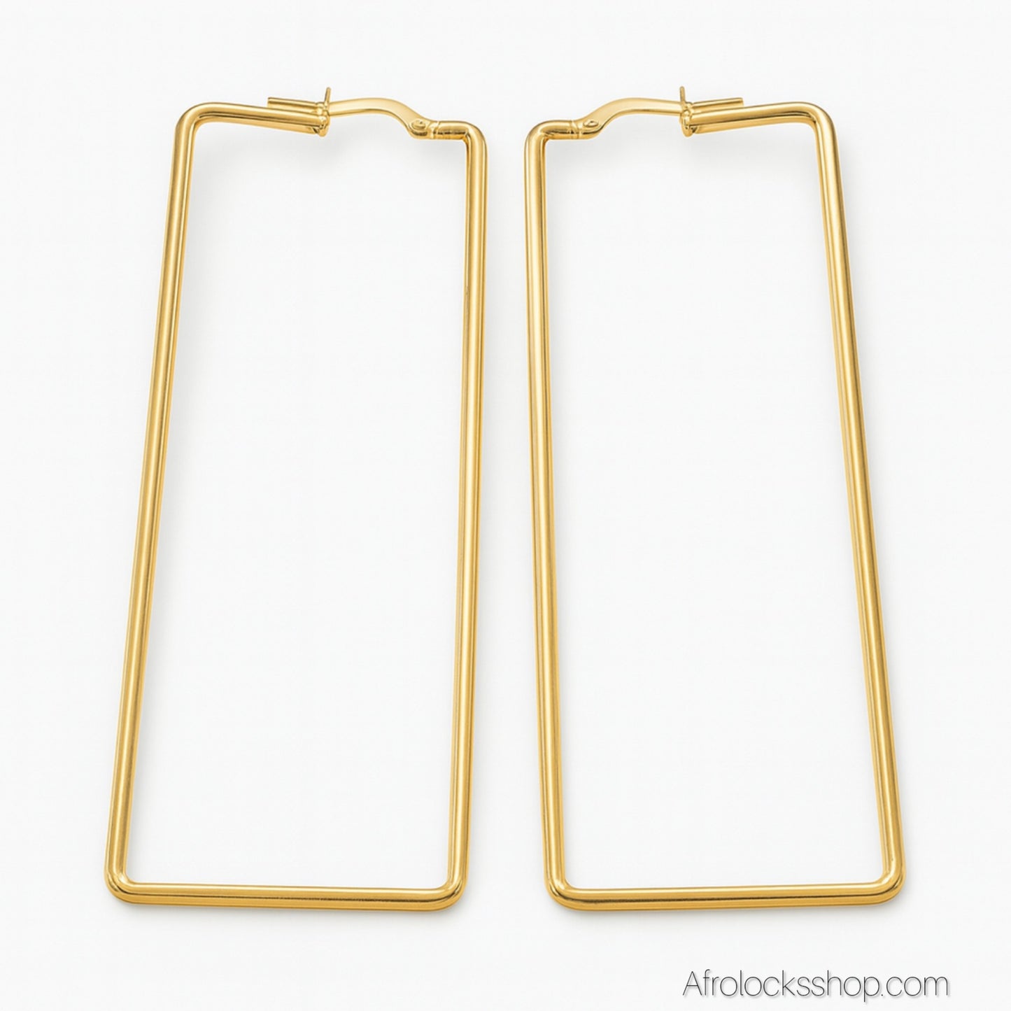 Boucles d’oreilles rectangles 7 cm – Acier inoxydable doré ✨