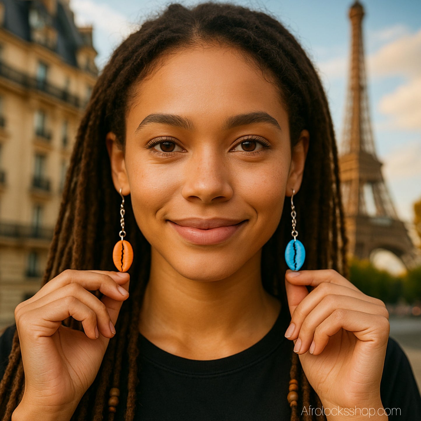 Boucles d’oreilles cauris multicolores – lot de 4 – mix & match – longueur ~6 cm