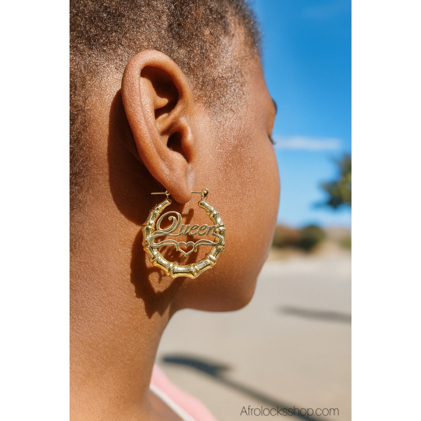 Boucles d’oreilles « Queen » en bambou – 👑 plaqué or premium – 3 tailles (10 cm, 6 cm, 3 cm)