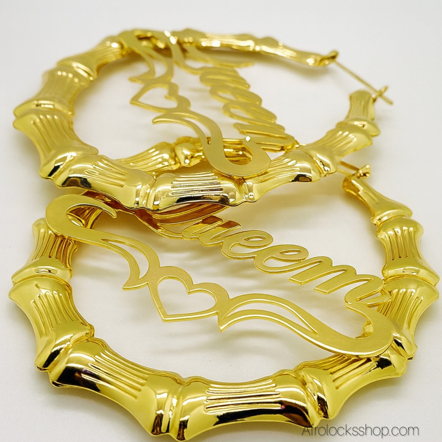 Boucles d’oreilles « Queen » en bambou – 👑 plaqué or premium – 3 tailles (10 cm, 6 cm, 3 cm)