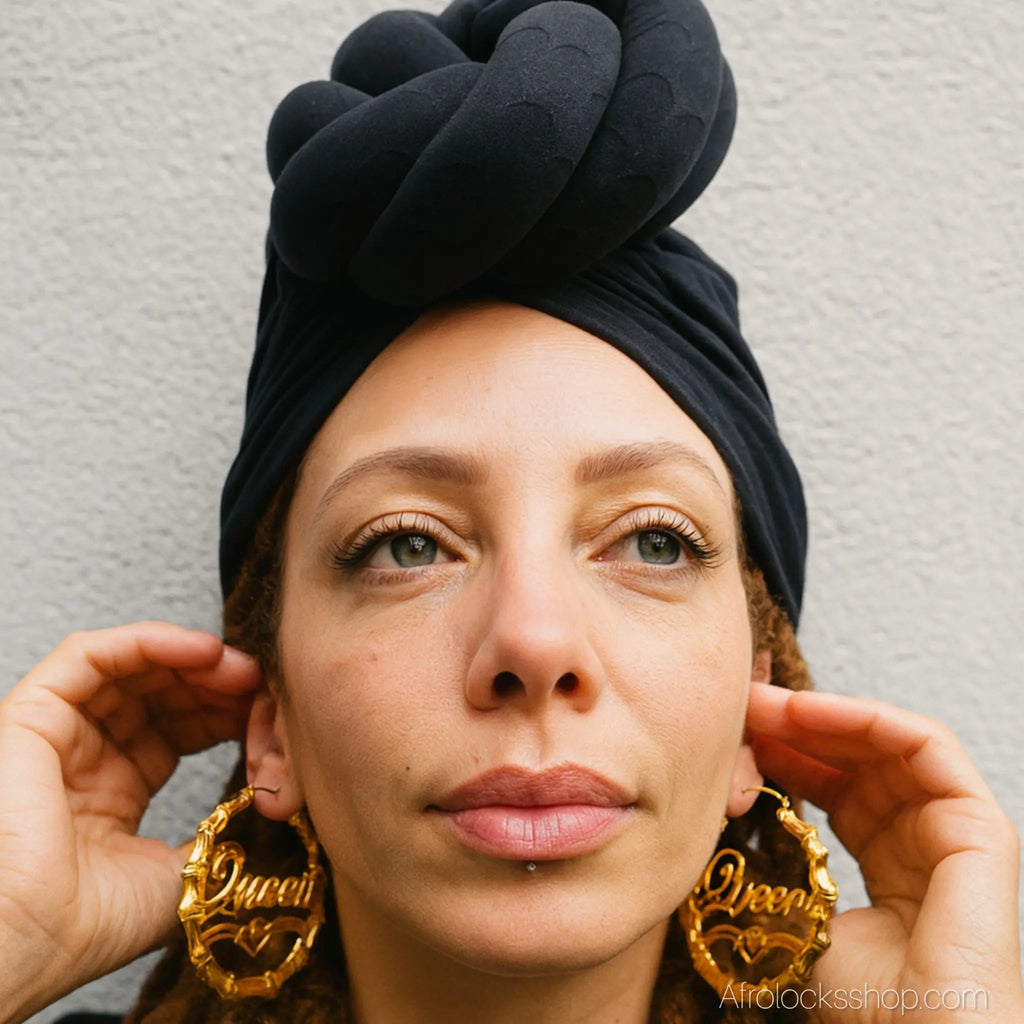 Bouclesoreillesbambouhoopsplaqueorqueen11 - Afro Locks Shop
